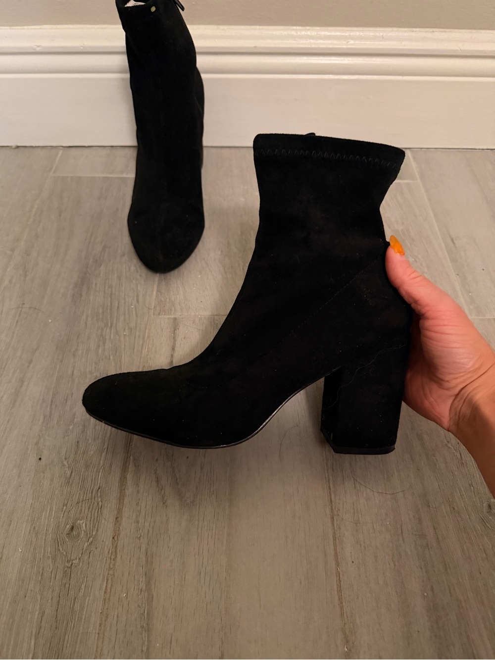 Madden Girl Black Suede Block Heel Ankle Booties